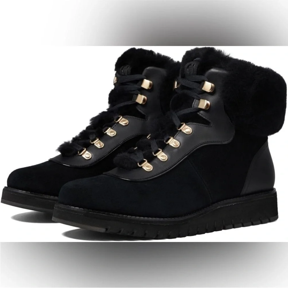 Cole Haan ZEROGRAND Explore Upstate Waterproof Shearling Hiking Boots Black 9